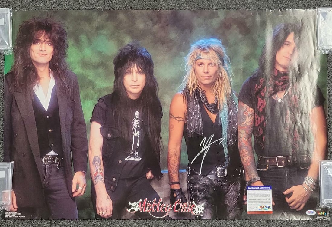 Vintage 23x35 Motley Crue Poster Signed by Vince Neil With PSA DNA COA: Vintage 23x35 Motley Crue Poster Signed by Vince Neil With PSA DNA COA This original vintage poster features a hand-signed autograph by Vince Neil of Motley Crue and measures 23x35 inches. Authenticat