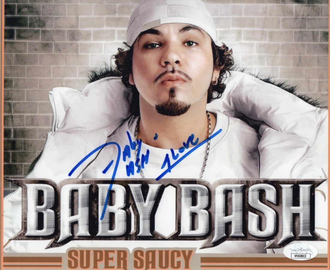Baby Bash Signed 8x10 Photo JSA Authenticated Rapper Memorabilia: Baby Bash Signed 8x10 Photo JSA Authenticated Rapper Memorabilia This 8X10 photo of Baby Bash is an authentic, signed piece from a private collection. The autograph has been verified by James Spence A