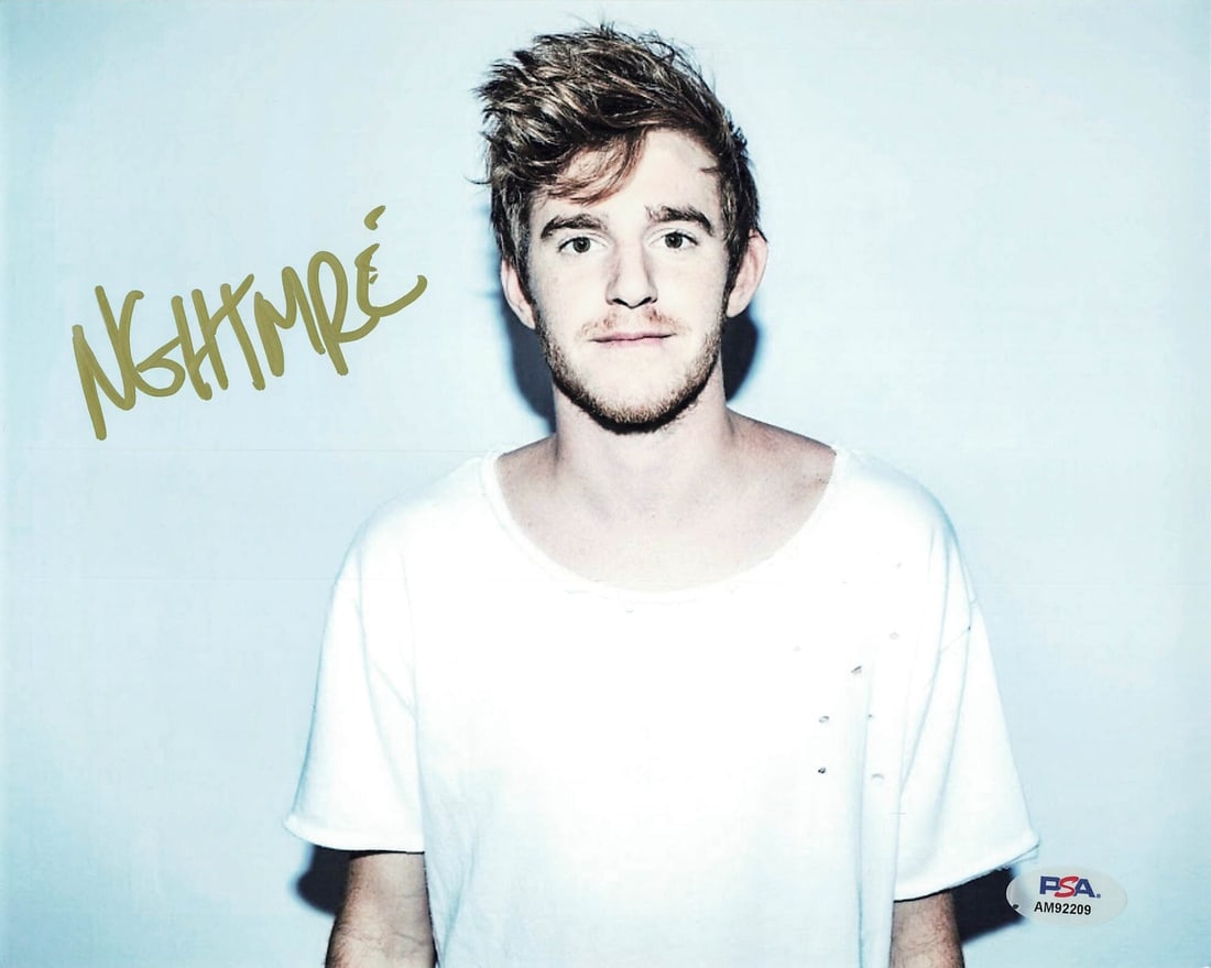 Nghtmre Autographed 8x10 Photo PSA/DNA Certified Authentic: Nghtmre Autographed 8x10 Photo PSA/DNA Certified Authentic This is an authentic 8x10 photograph signed by DJ Nghtmre, perfect for collectors and fans alike. The autograph has been verified by PSA/DNA,