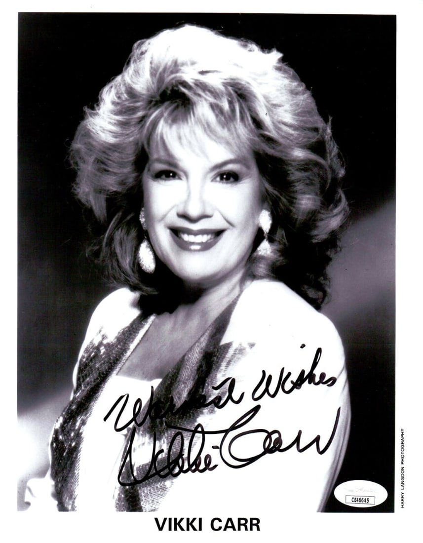 Vikki Carr Autographed 8X10 Photo JSA Certified Legendary Singer: Vikki Carr Autographed 8X10 Photo JSA Certified Legendary Singer This is an authentic 8x10 photo autographed by legendary singer Vikki Carr. The photo comes from a private collection and may show some