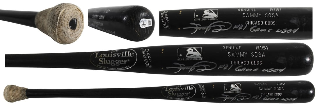 Sammy Sosa Cubs game used signed Louisville Slugger bat BAS LOA (1 of 9)