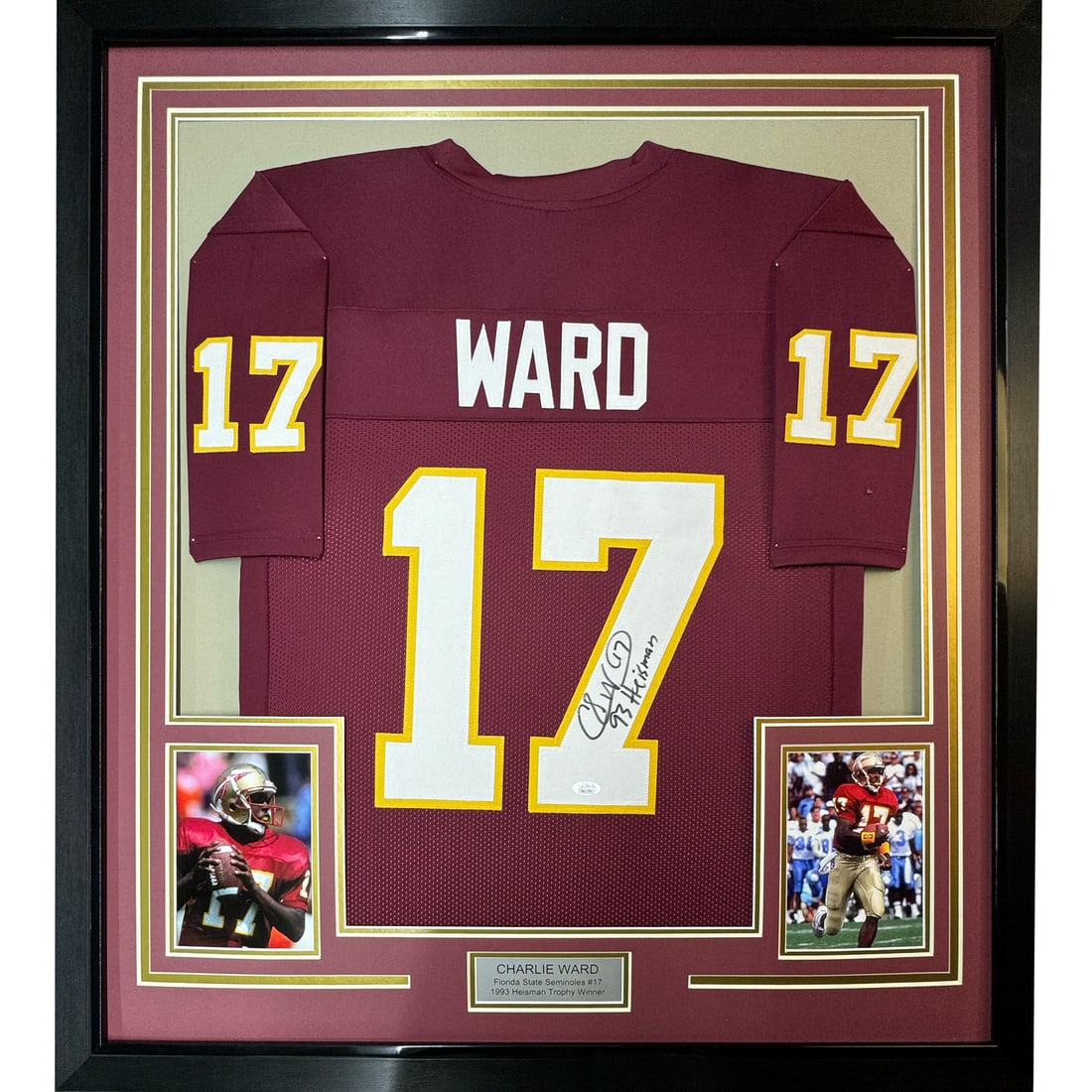 Framed Charlie Ward signed Florida State jersey JSA COA 33x42 (1 of 2)