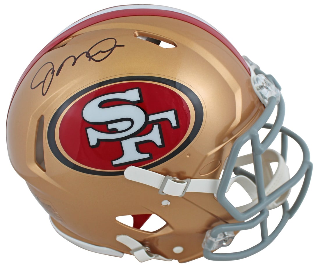 Joe Montana Signed Authentic 49ers Full Size Speed Proline Helmet JSA Witnessed: Joe Montana Signed Authentic 49ers Full Size Speed Proline Helmet JSA Witnessed This authentic full-size Speed Proline helmet features a personal signature from Joe Montana of the San Francisco 49ers.
