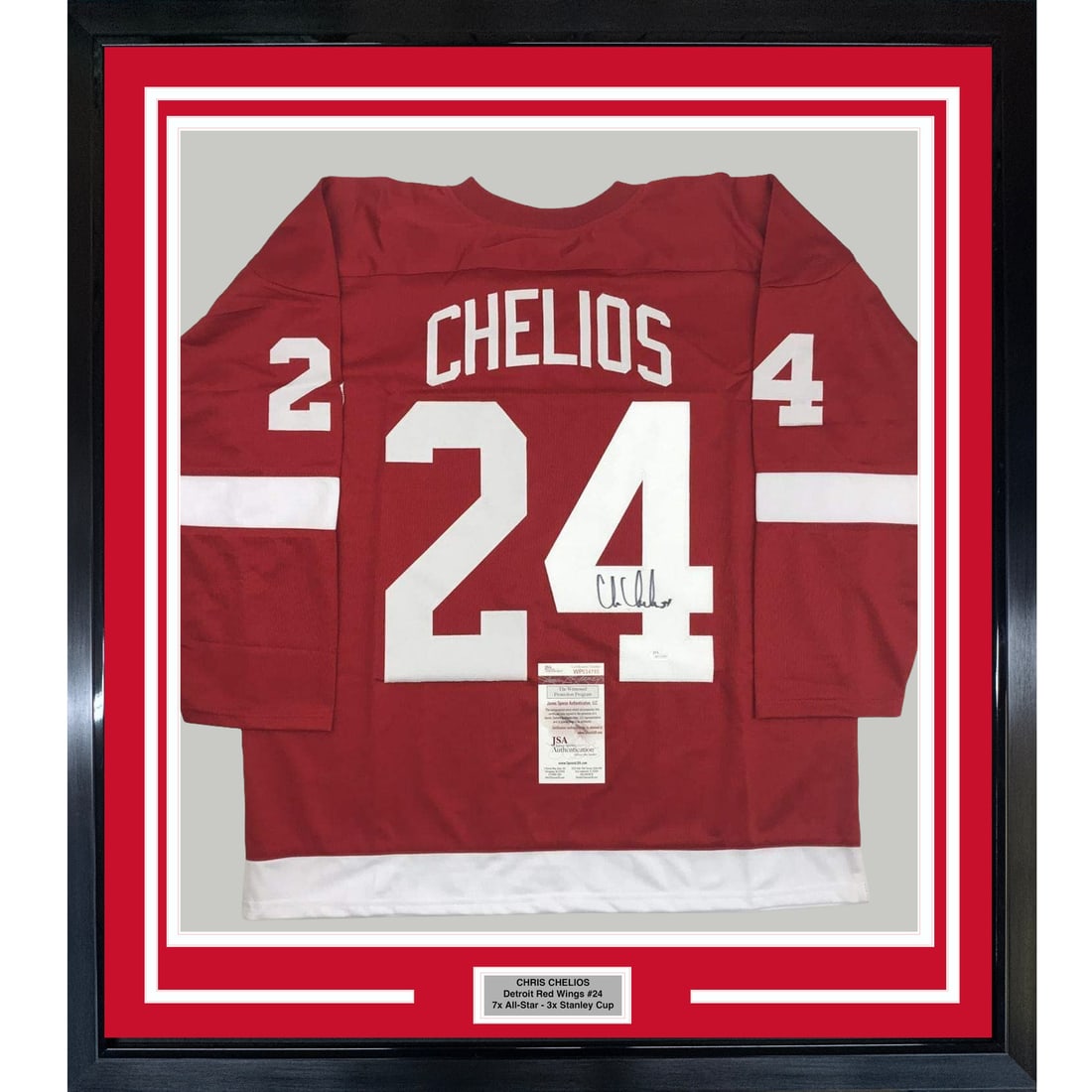 Chris Chelios signed Detroit Red Wings jersey framed JSA COA 35x39 (1 of 2)