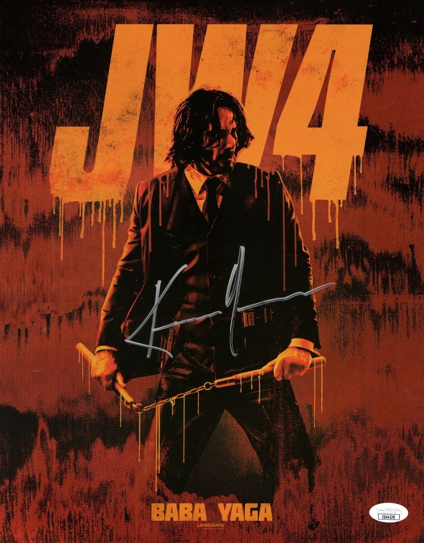 Keanu Reeves Autographed 11X14 Photo John Wick 4 JSA Certified: Keanu Reeves Autographed 11X14 Photo John Wick 4 JSA Certified Capture a piece of cinematic history with this authentic 11x14 photograph of Keanu Reeves as John Wick, featuring his signature in silver