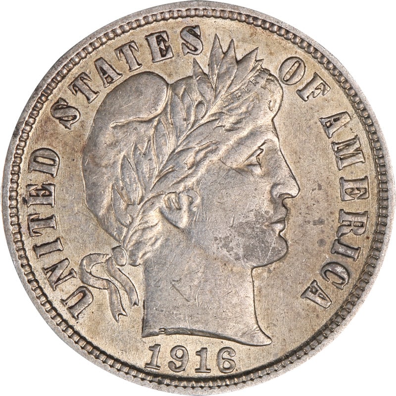 1916 Philadelphia Mint Silver Barber Dime United States Coin: 1916 Philadelphia Mint Silver Barber Dime United States Coin This is a 1916-P Barber Dime minted in Philadelphia. The coin is composed of silver and is in circulated, pre-owned condition. It is uncert