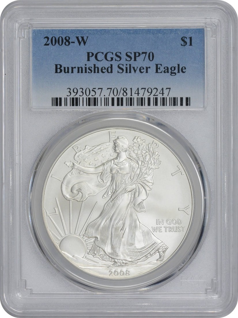 2008-W American Silver Eagle Burnished SP70 PCGS 1 oz Coin (1 of 2)