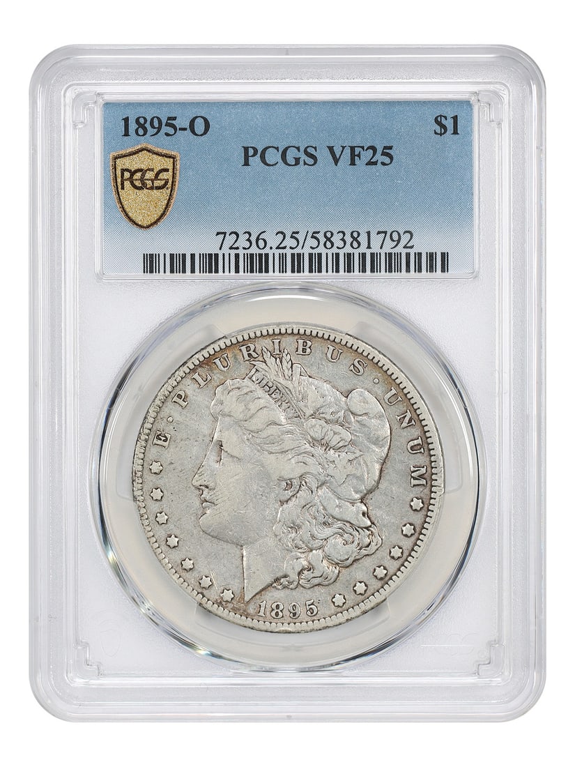 PCGS VF25 1895-O Morgan Silver Dollar Semi-Key: PCGS VF25 1895-O Morgan Silver Dollar Semi-Key This 1895-O Morgan Dollar is a circulated coin graded VF25 by PCGS. Recognized as a semi-key date, the 1895-O is among the most sought-after issues in th