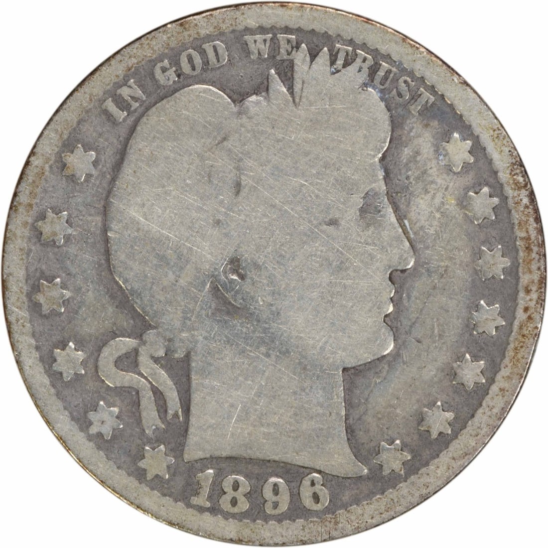 1896-O Barber Silver Quarter 25C G Uncertified Coin: 1896-O Barber Silver Quarter 25C G Uncertified Coin This 1896-O Barber Silver Quarter is a remarkable piece of American numismatic history. Struck in New Orleans, this coin is composed of 90% silver a