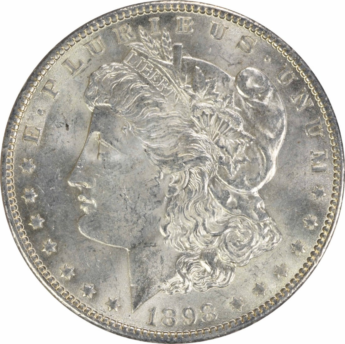 Choice BU 1898 Morgan Dollar Silver Uncirculated Coin Uncertified: Choice BU 1898 Morgan Dollar Silver Uncirculated Coin Uncertified This 1898 Morgan Silver Dollar is an uncirculated coin in Choice Brilliant Uncirculated (BU) condition. It is composed of silver and w