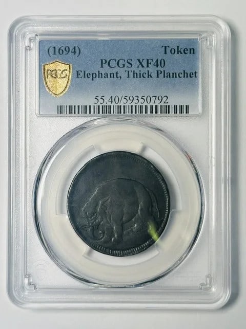 1694 Elephant Halfpenny PCGS XF-40 BN Thick Planchet (1 of 3)