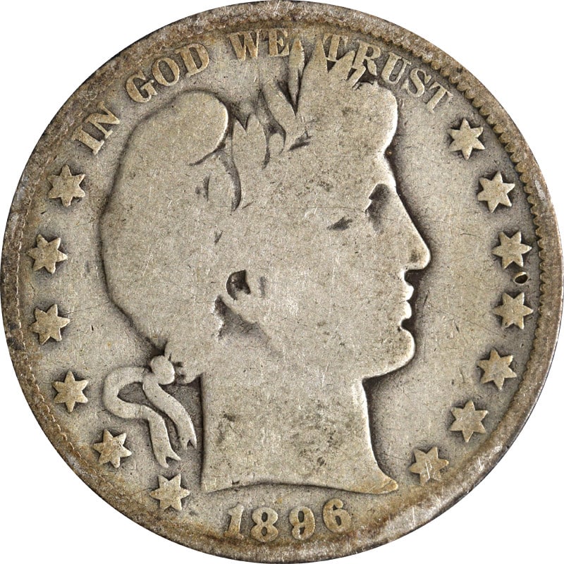 1896 O Silver Barber Half Dollar: 1896 O Silver Barber Half Dollar This is a circulated 1896-O Barber Half Dollar from the United States. Minted in 1896, this coin is composed of silver with a fineness of 0.9. It is an uncertified, pr
