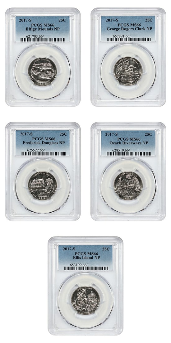 2017-S PCGS MS66 America the Beautiful Quarters 5 Coin Type 1 Clad Set (1 of 2)