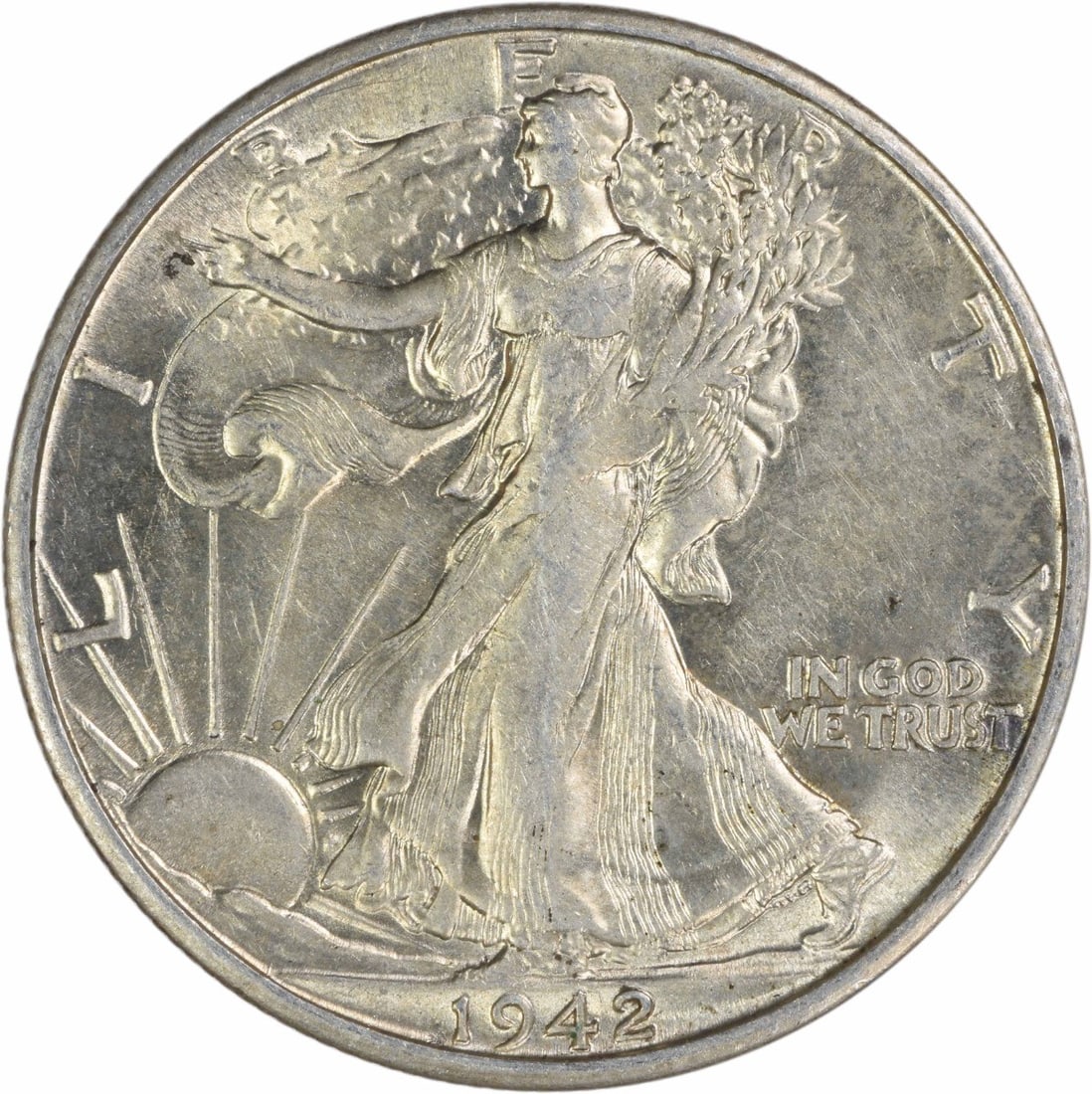 San Francisco Mint 1942 Walking Liberty 50C Silver Coin AU Uncertified: San Francisco Mint 1942 Walking Liberty 50C Silver Coin AU Uncertified This is a 1942-S Walking Liberty Half Dollar featuring the iconic design by Adolph Alexander Weinman. Struck at the San Francisco