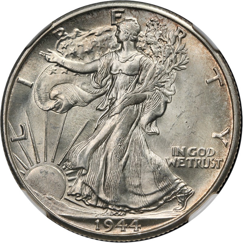 NGC MS65 1944-D Walking Liberty Half Dollar Silver: NGC MS65 1944-D Walking Liberty Half Dollar Silver This 1944-D Walking Liberty Half Dollar is graded MS65 by NGC, indicating an uncirculated coin with superb luster, strong strike, and attractive surf