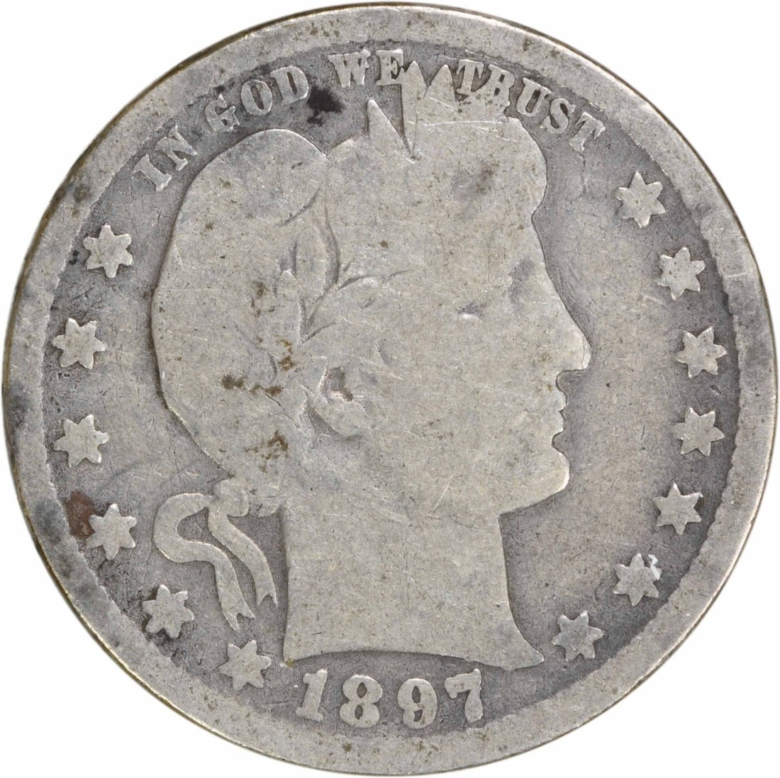 1897-O Barber Quarter 25C G Grade Uncertified Silver Coin (1 of 2)