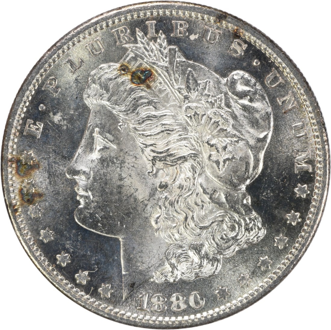 Uncirculated 1880 S Silver Dollar Morgan Type Brilliant Uncertified Example: Uncirculated 1880 S Silver Dollar Morgan Type Brilliant Uncertified Example This is an 1880-S Morgan Silver Dollar from the United States. The coin is uncirculated, composed of silver, and features th