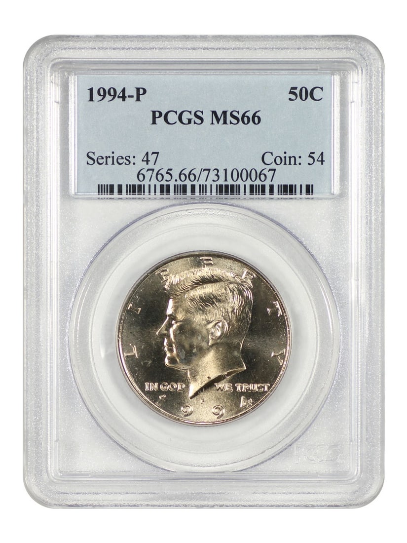 1994-P Kennedy Half Dollar 50C PCGS MS66 Uncirculated: 1994-P Kennedy Half Dollar 50C PCGS MS66 Uncirculated This 1994-P Kennedy Half Dollar is a stunning example, certified by PCGS with a high grade of MS66, indicating its uncirculated condition. Minted 