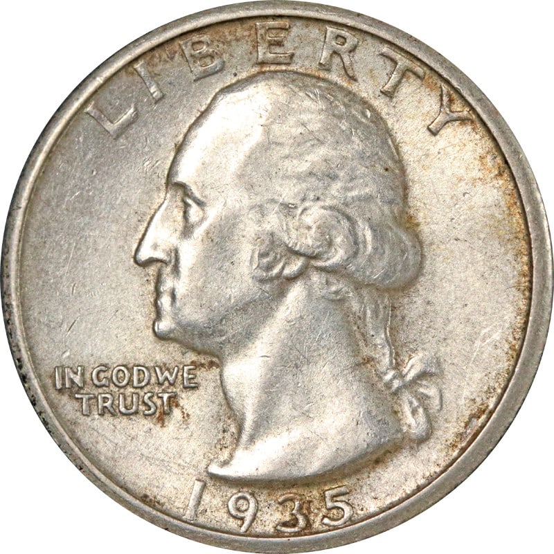 Silver Quarter from San Francisco Mint 1935 United States: Silver Quarter from San Francisco Mint 1935 United States This is a 1935-S Washington Quarter from the United States, composed of silver with a 0.9 fineness. The coin was minted in San Francisco and i