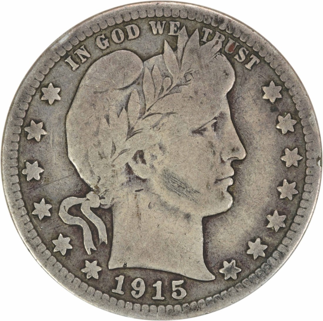1915-S Barber Silver Quarter 25C VG Uncertified Coin: 1915-S Barber Silver Quarter 25C VG Uncertified Coin This 1915-S Barber Silver Quarter features a vintage design by Charles E. Barber and is a great addition for collectors. The coin, minted in San Fr