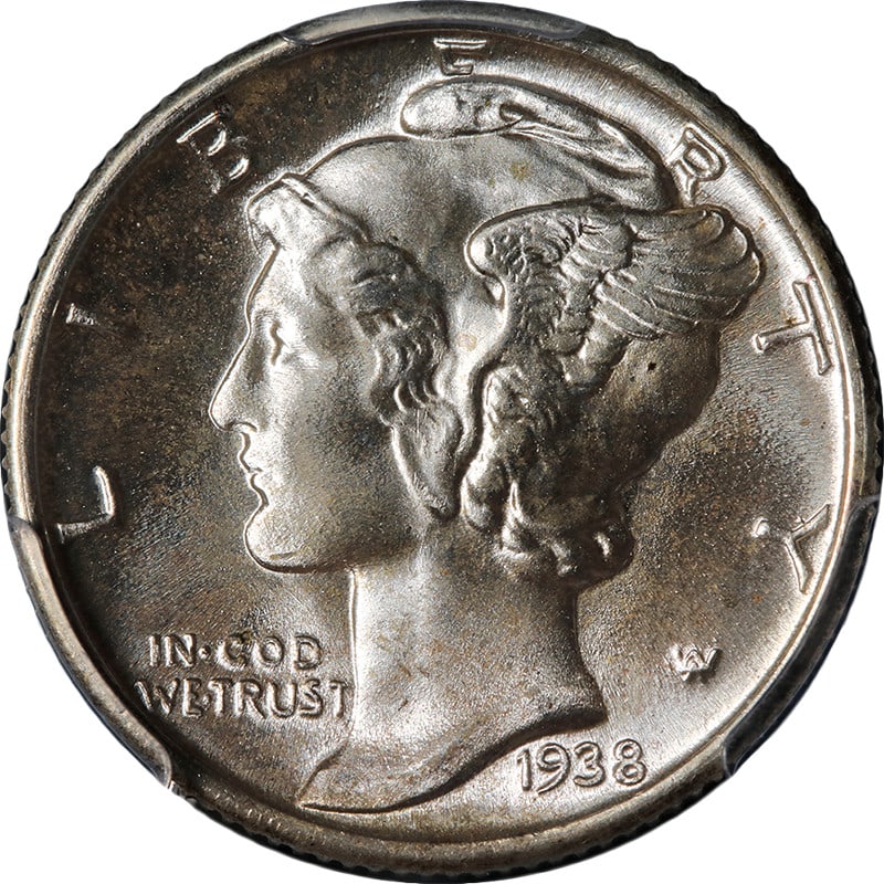 PCGS MS67 FB 1938 Philadelphia Mercury Dime Silver Coin: PCGS MS67 FB 1938 Philadelphia Mercury Dime Silver Coin This 1938-P Mercury Dime is graded PCGS MS67 FB, showcasing exceptional eye appeal with superb luster and a strong strike. The coin is composed 