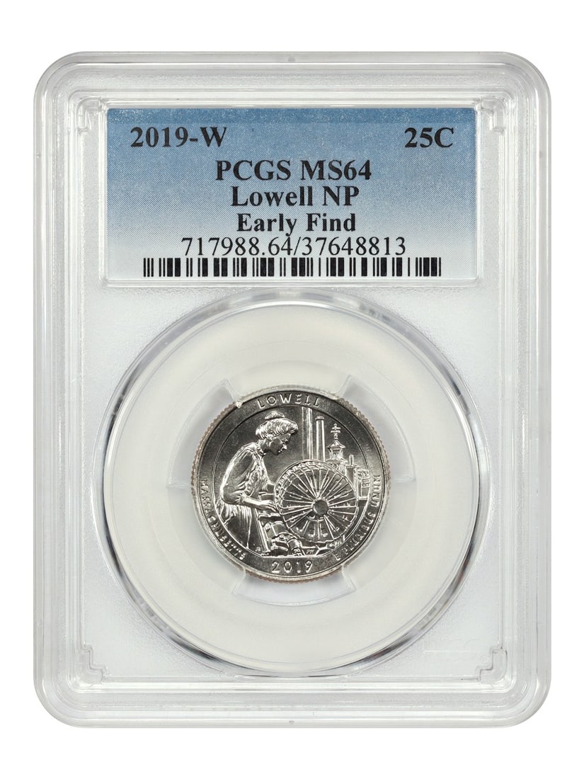 2019-W 25C Lowell National Park PCGS MS64 Type 1 Coin: 2019-W 25C Lowell National Park PCGS MS64 Type 1 Coin This 2019-W 25C Lowell National Park quarter is graded PCGS MS64, indicating it is in uncirculated condition with a high level of detail. The coin