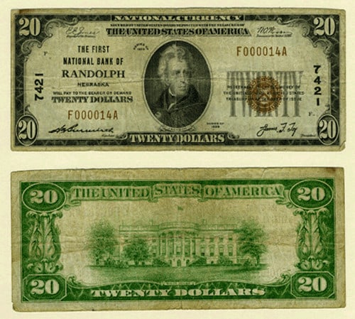 $20 Randolph Nebraska National Bank Note First National Bank 1929 T-1 (1 of 1)