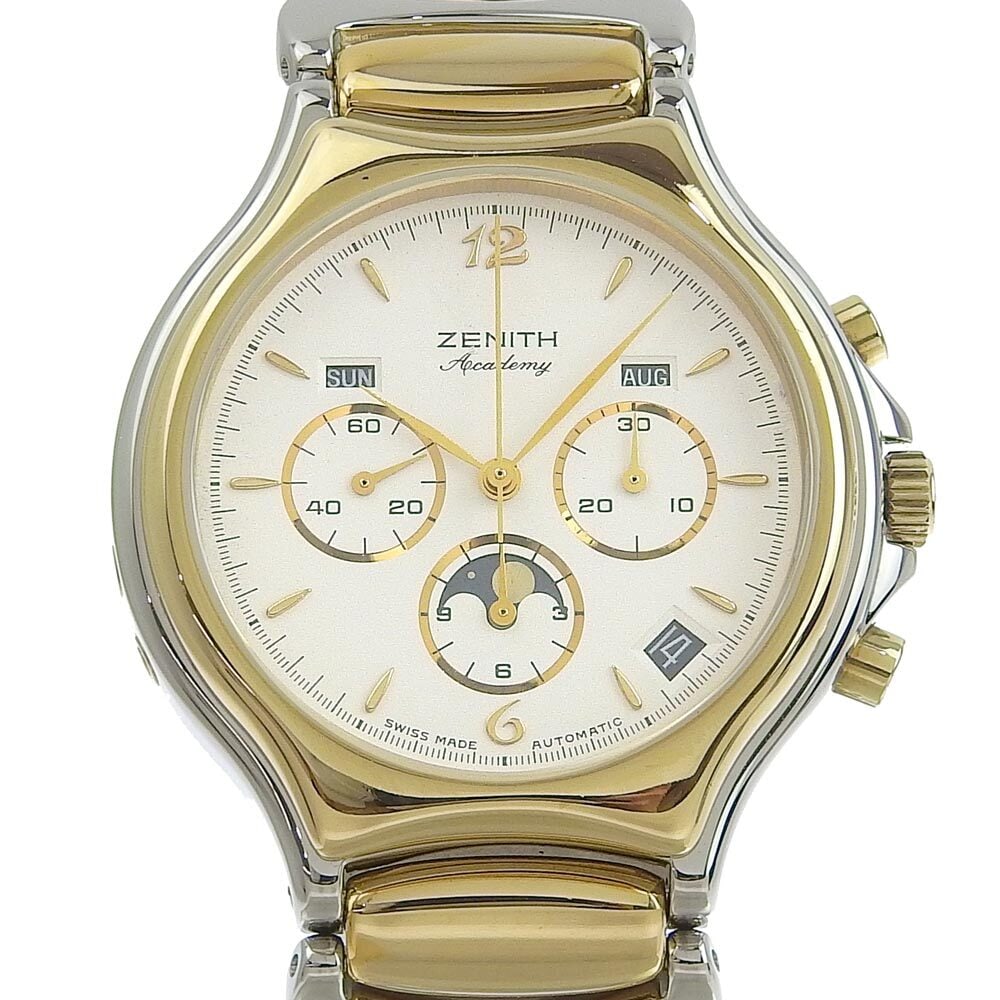 ZENITH Academy El Primero Moon Phase Triple Calendar Watch: ZENITH Academy El Primero Moon Phase Triple Calendar Watch This Zenith Academy El Primero Moon Phase Triple Calendar Men's Watch is a sophisticated timepiece that combines elegance with functionality.
