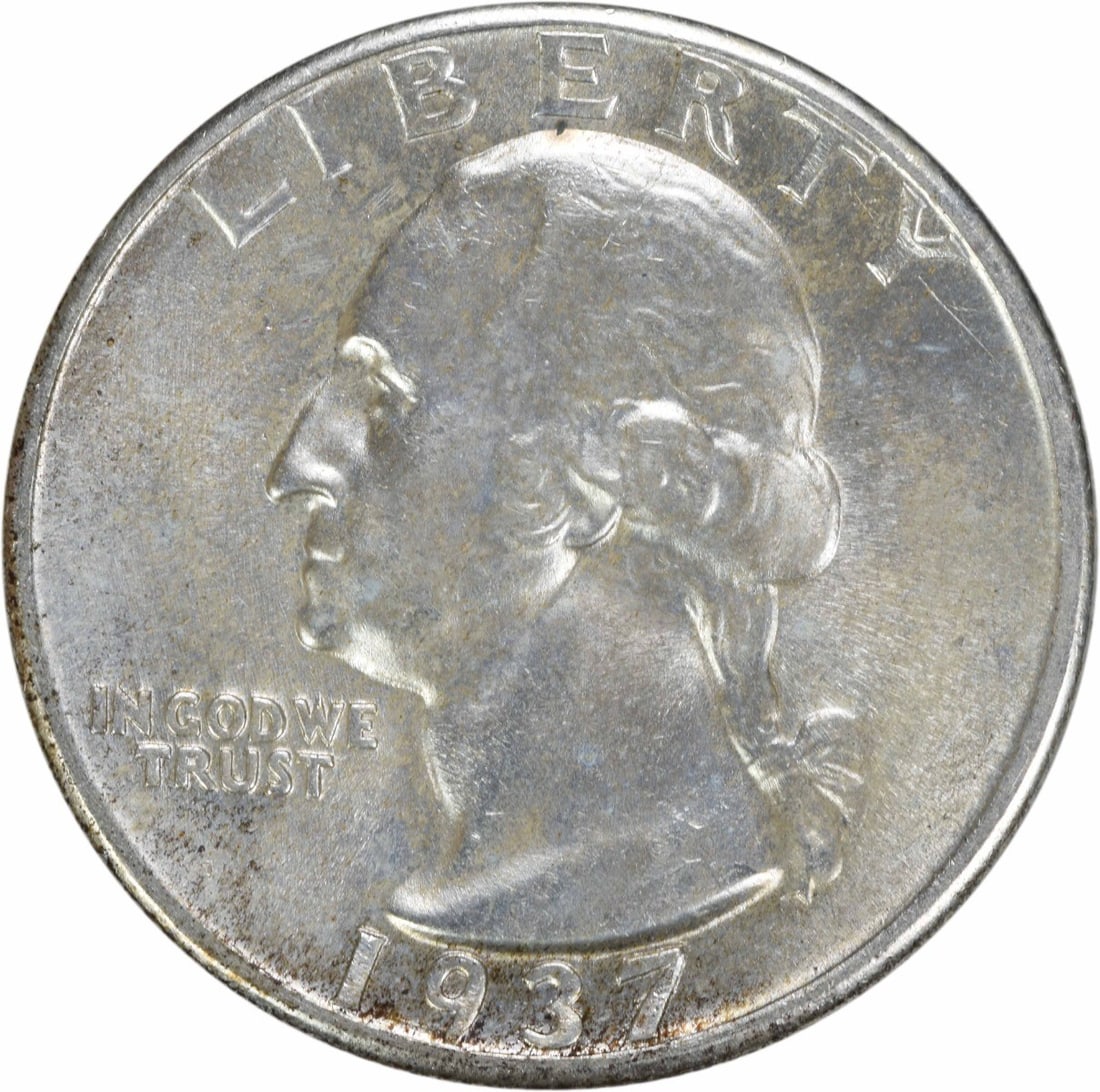 1937 Silver Washington Quarter Choice BU Uncertified: 1937 Silver Washington Quarter Choice BU Uncertified This is a 1937 Washington Quarter composed of silver and graded as Choice Brilliant Uncirculated (BU). The coin is uncertified and features no mint