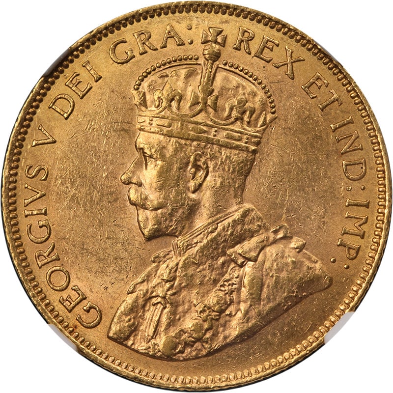Canada 1914 Gold 10 Dollar NGC MS61 King George V: Canada 1914 Gold 10 Dollar NGC MS61 King George V This is an original 1914 Canada Gold $10 coin, certified by NGC with a grade of MS61. The coin is composed of gold and remains in uncirculated conditi