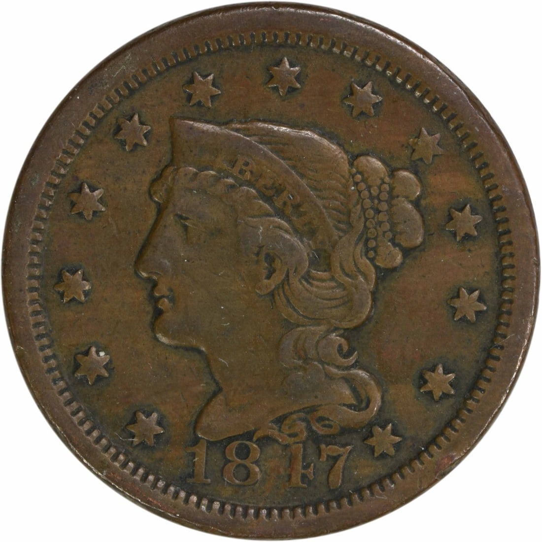 1847 Philadelphia Large Cent VF Braided Hair Copper Coin (1 of 2)