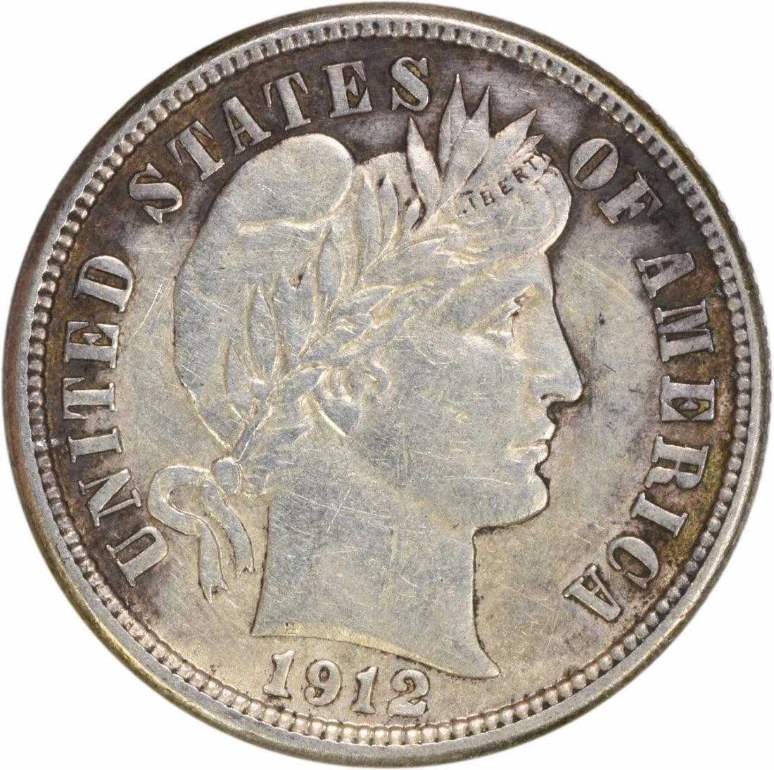 1912-D Barber Silver Dime AU Uncertified 90% Silver 10C: 1912-D Barber Silver Dime AU Uncertified 90% Silver 10C This 1912-D Barber Silver Dime is a beautiful example of early 20th-century American coinage. Minted in Denver, this coin features the classic B