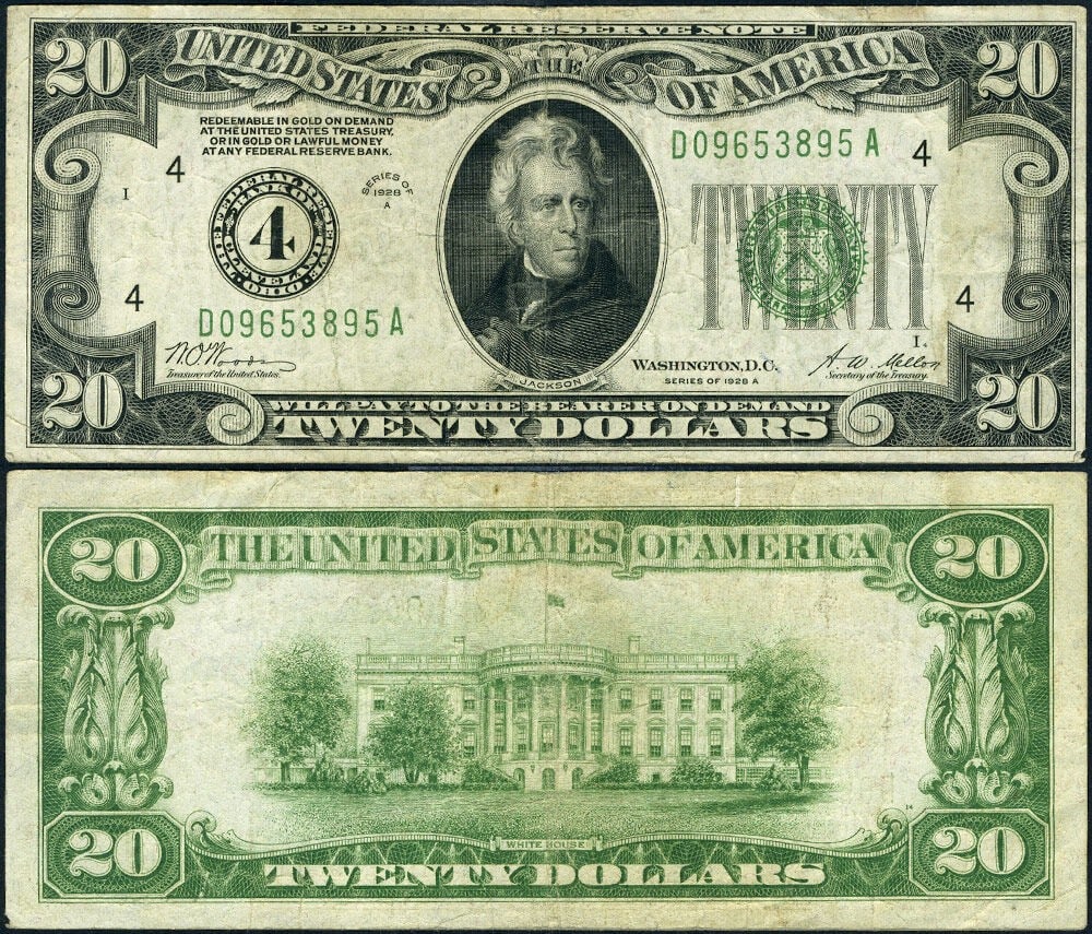 1928-A Cleveland $20 Federal Reserve Note FR 2051D VF (1 of 3)