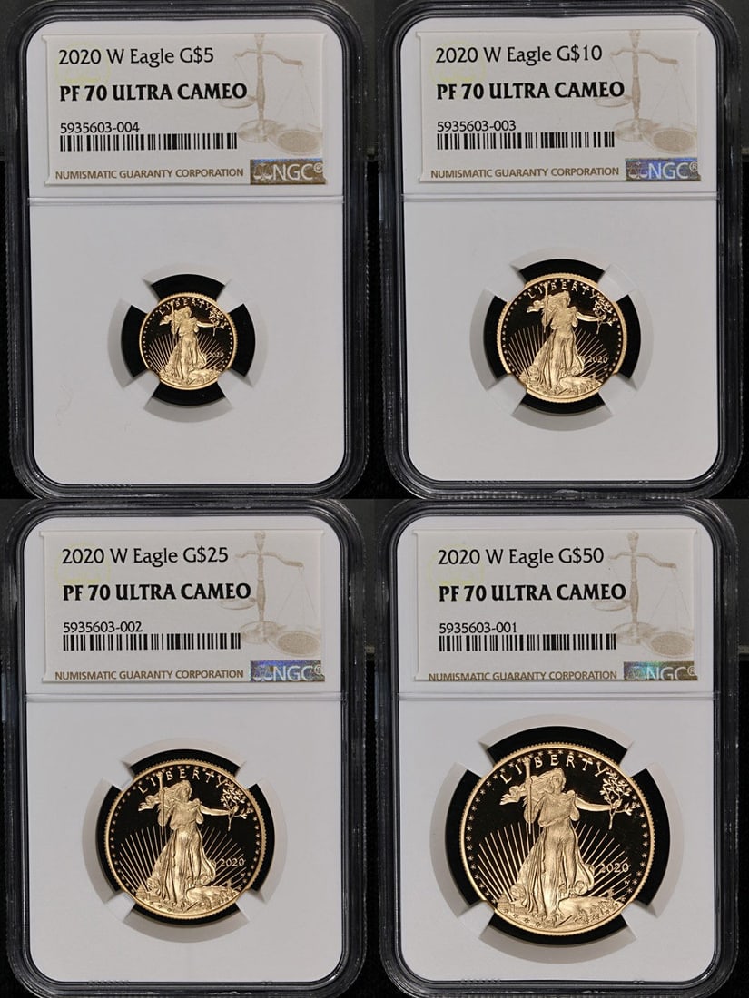 NGC PF70 2020-W Gold Eagle Proof Set of Four Coins Ultra Cameo Brown Label (1 of 2)