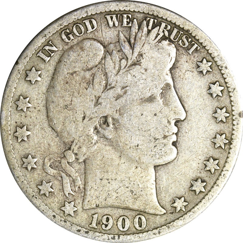 1900 S Silver Barber Half Dollar: 1900 S Silver Barber Half Dollar This is a 1900-S Barber Half Dollar from the United States. The coin is composed of silver with a fineness of 0.9 and was minted in San Francisco. It is a circulated, 