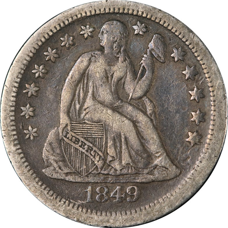 1849 O Seated Liberty silver dime Micro O Choice VF+: 1849 O Seated Liberty silver dime Micro O Choice VF+ This 1849-O Seated Liberty Dime features the sought-after Micro 'O' mint mark and is graded Choice VF+. The coin displays superb eye appeal, attrac