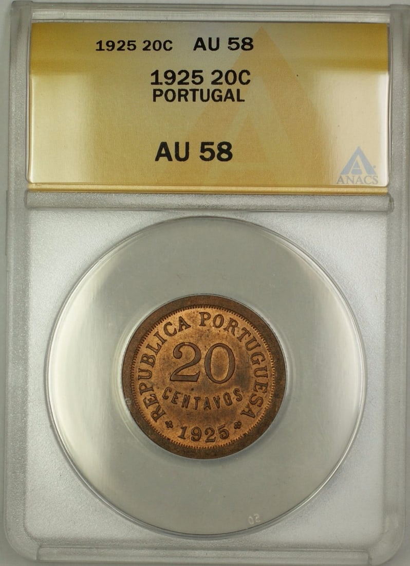 Portugal 1925 20 Centavos Bronze ANACS AU 58 RB (1 of 2)