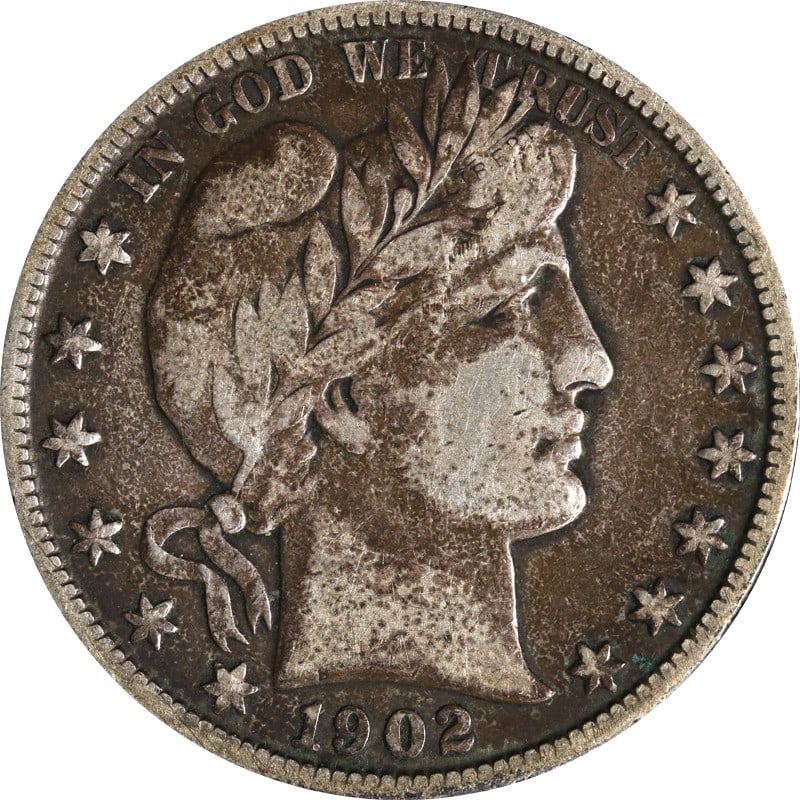 1902 O Barber silver half dollar: 1902 O Barber silver half dollar This is a 1902-O Barber Half Dollar from the United States. Composed of silver with a fineness of 0.9, this coin was minted in New Orleans and is in circulated, pre-ow