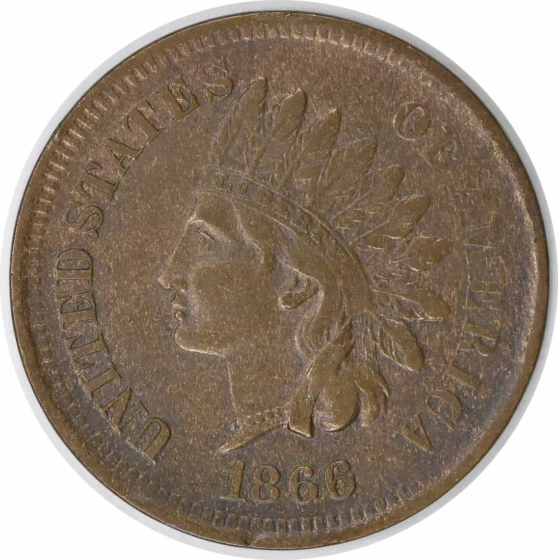 1866 Indian Head Copper Small Cent EF Uncertified: 1866 Indian Head Copper Small Cent EF Uncertified This 1866/66 Indian Head Cent is a variety FS-303 S-9, featuring the classic design of a Native American profile with a feathered headdress. The coin 