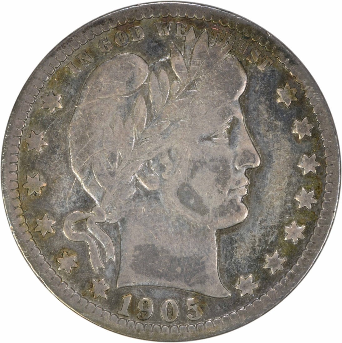 1905-S Barber Silver Quarter 25C F Uncertified Coin: 1905-S Barber Silver Quarter 25C F Uncertified Coin This 1905-S Barber Silver Quarter features a classic design by Charles E. Barber and is a notable piece for collectors. It is composed of 90% silver