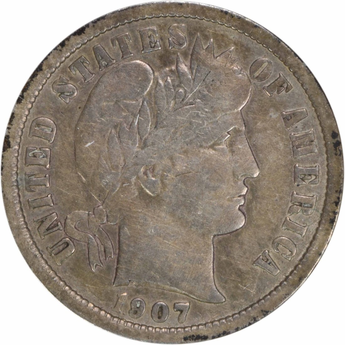 1907-O Barber Dime 10C VF Uncertified 90% Silver: 1907-O Barber Dime 10C VF Uncertified 90% Silver This 1907-O Barber Silver Dime is a noteworthy piece of American numismatics. Struck in New Orleans, this coin features a composition of 90% silver and