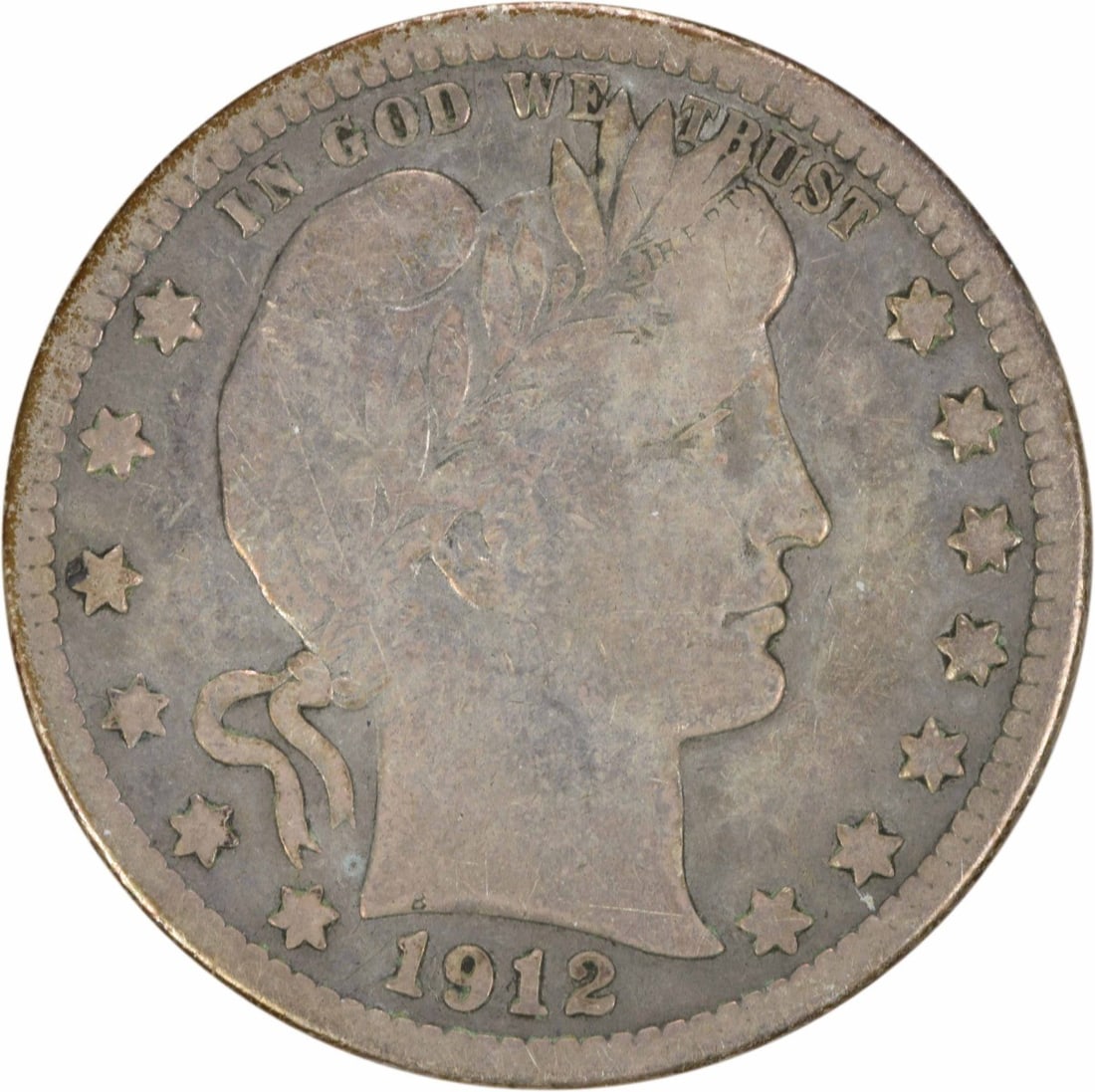 1912-S Barber Quarter 25C F Uncertified 90% Silver Coin: 1912-S Barber Quarter 25C F Uncertified 90% Silver Coin This 1912-S Barber Silver Quarter is a classic piece of American numismatic history. Struck in San Francisco, this circulated coin features a st