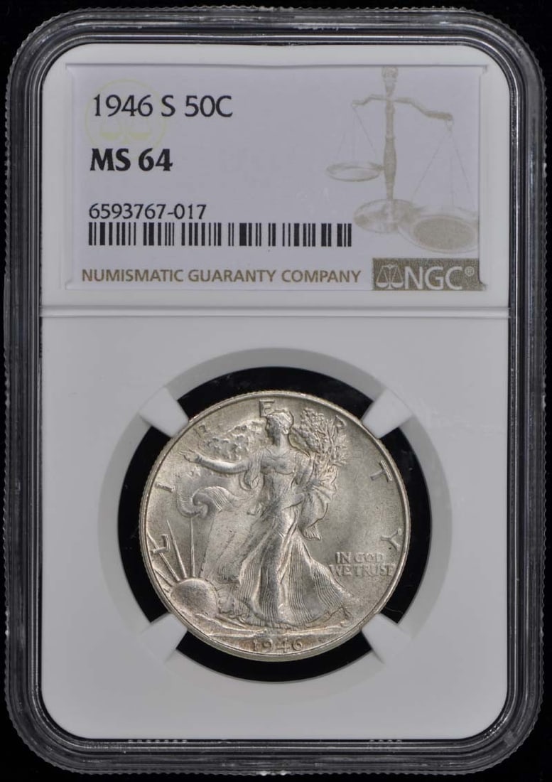 NGC MS64 San Francisco 1946-S Walking Liberty Half Dollar: NGC MS64 San Francisco 1946-S Walking Liberty Half Dollar This is a 1946-S Walking Liberty Half Dollar graded MS64 by NGC. The coin is uncirculated and originates from the San Francisco Mint. It is a 