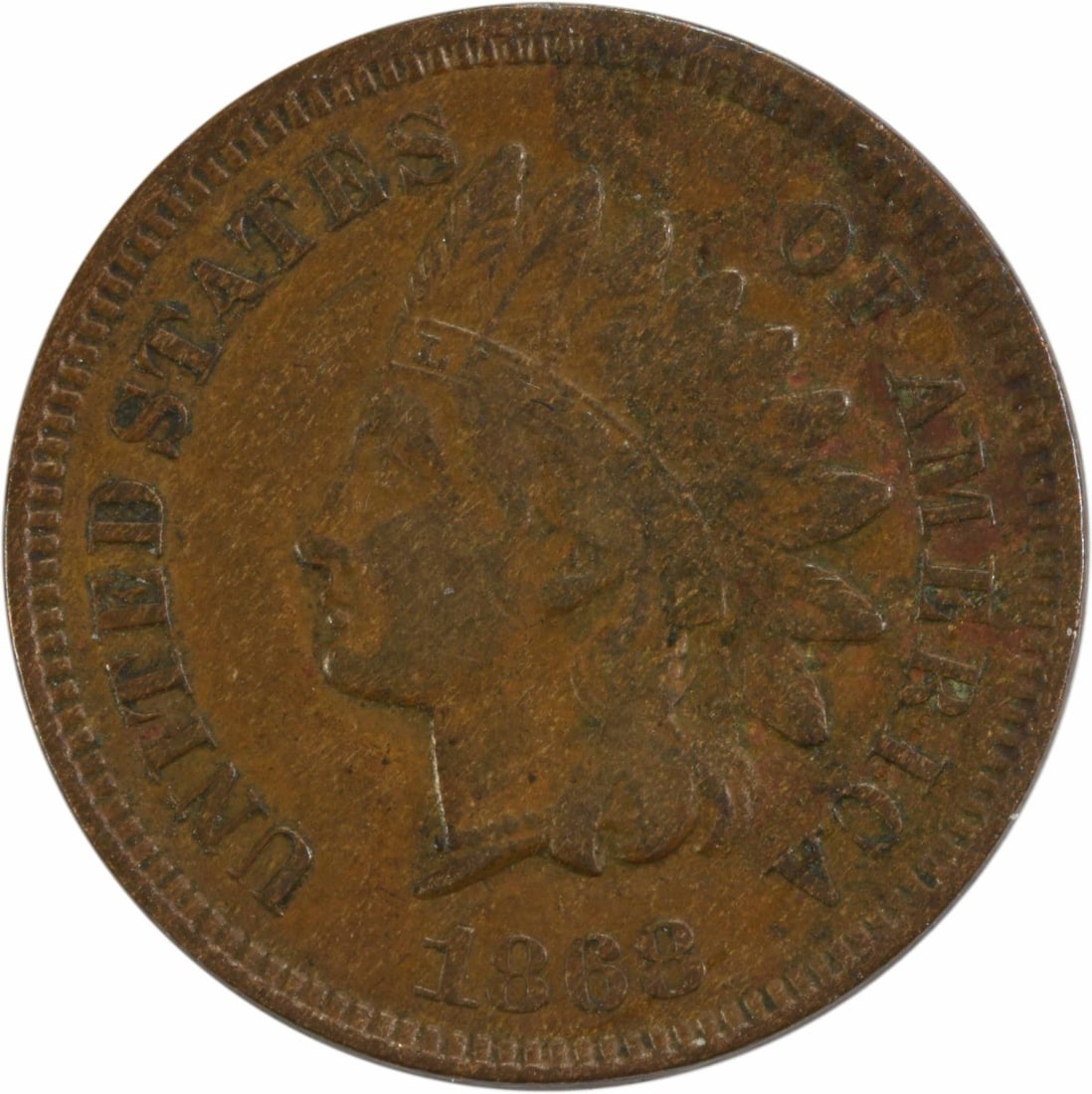 1868 Copper Indian Head Small Cent VF Uncertified: 1868 Copper Indian Head Small Cent VF Uncertified This is an 1868 Indian Head Cent from the United States. The coin is composed of copper and has been circulated. It is in VF (Very Fine) condition and