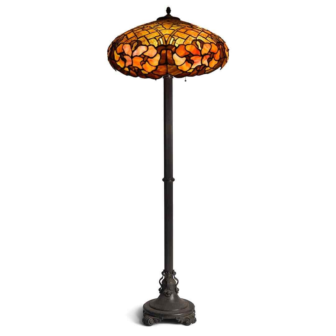 Duffner Kimberly stained glass poppy floor lamp antique bronze: Duffner Kimberly stained glass poppy floor lamp antique bronze This Duffner & Kimberly Pink Poppy Border Floor Lamp is an original antique piece from the early 20th century, crafted in the United Stat