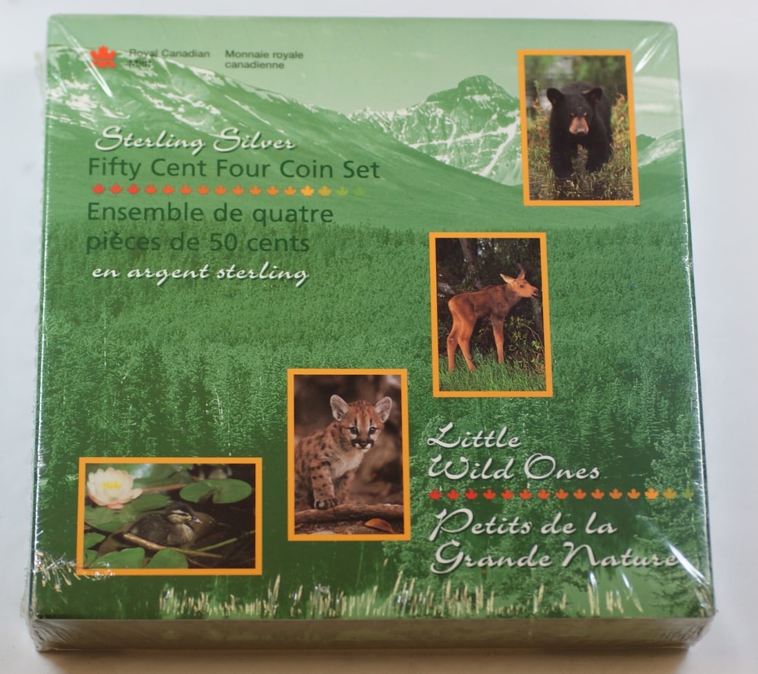 Canada Little Wild Ones 4 Coin 50 Cent Sterling Silver Set: Canada Little Wild Ones 4 Coin 50 Cent Sterling Silver Set This 1996 Canada Little Wild Ones 50 Cent 4 Coin Set includes four uncirculated coins, each crafted from .925 fine silver. The set features d