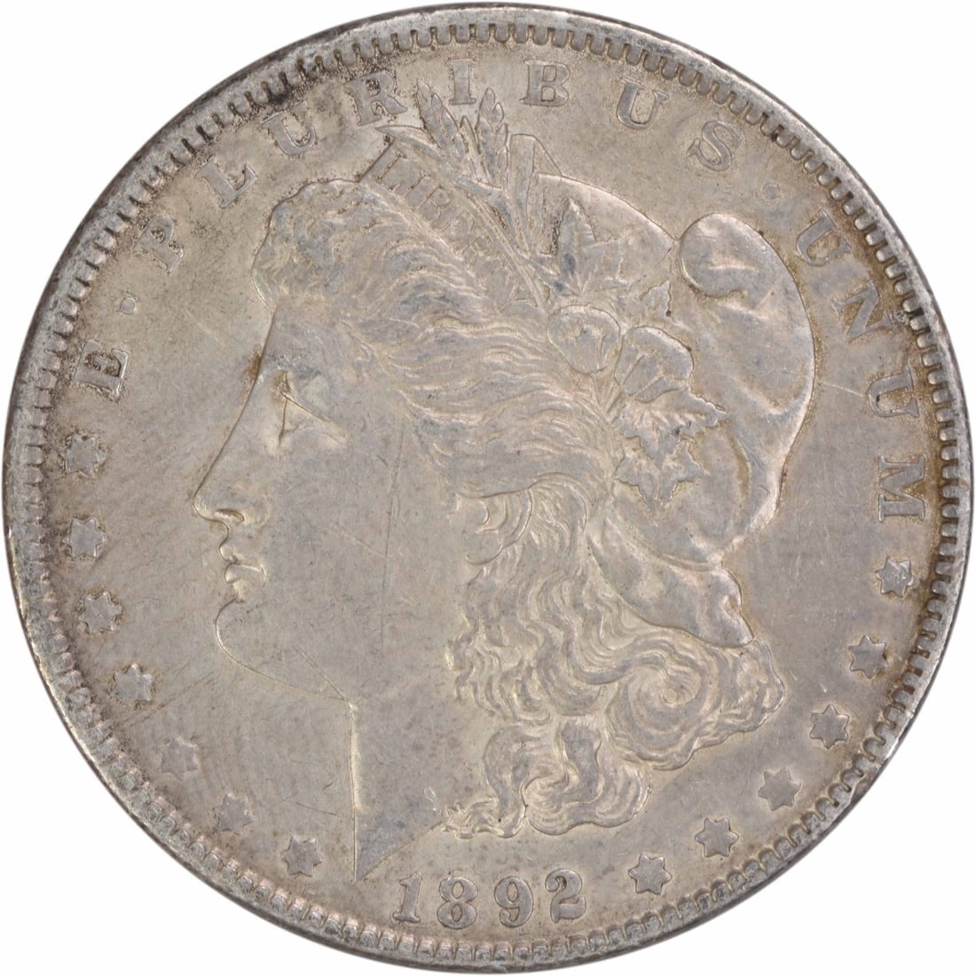 1892 Morgan Dollar Philadelphia 90 Percent Silver EF Grade Uncertified: 1892 Morgan Dollar Philadelphia 90 Percent Silver EF Grade Uncertified This 1892 Morgan Silver Dollar is an uncertified, circulated coin from the United States, minted in Philadelphia with no mint mar