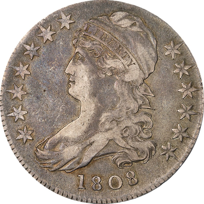 1808 Silver Capped Bust Half Dollar VF+ 0-103 R.1 (1 of 2)