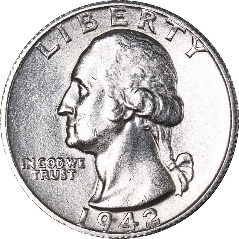 1942-S Silver Washington Quarter San Francisco Mint: 1942-S Silver Washington Quarter San Francisco Mint This is a 1942-S Washington Quarter, a pre-owned coin featuring the profile of George Washington. It is marked with the 'S' mint mark, indicating it