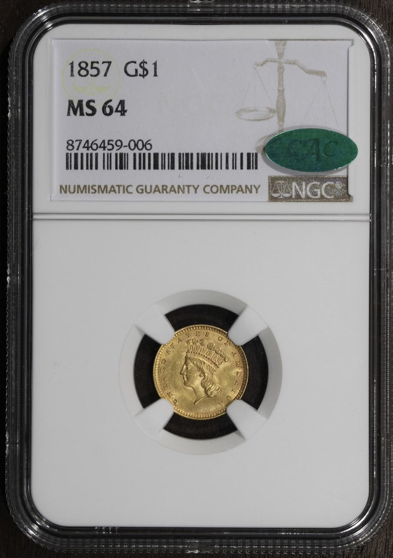 1857 Philadelphia Type 3 Gold Dollar NGC MS64 CAC (1 of 4)